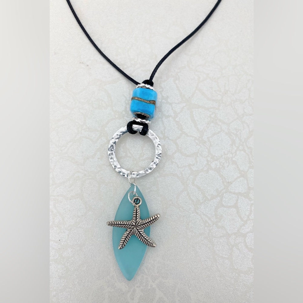 Turquoise Cultured Sea Glass Starfish Pendant Necklace